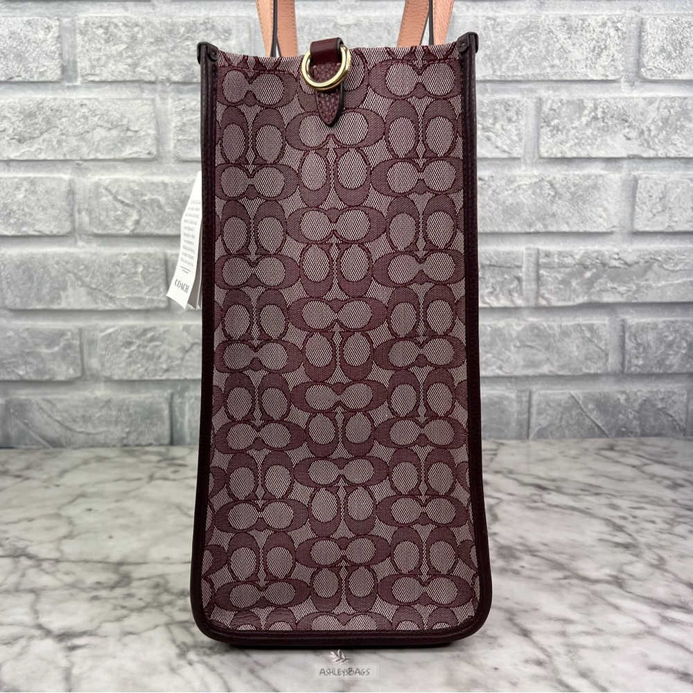 Coach Dempsey Tote 40 In Signature Jacquard With Stripe Coach Patch In Wine - Picture 4 of 14